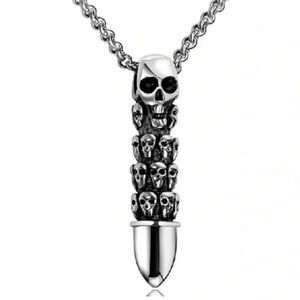 Men’s Stainless Steel Skull Bullet Pendant
